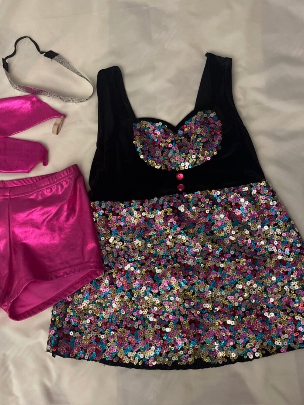 Weissman Dance Costume L Child Pink Curtain Call E1227 Jazz Tap Velvet Sequin